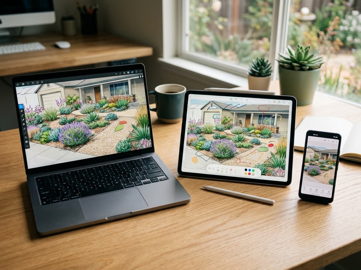 The same design open on a laptop, tablet, and phone