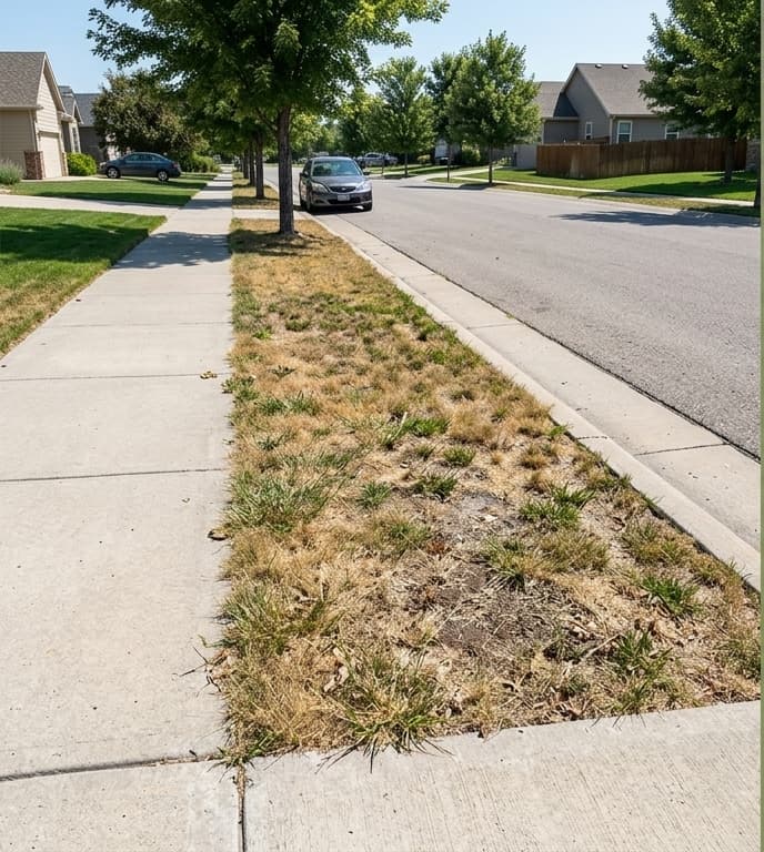 A dry parkstrip before landscape improvements